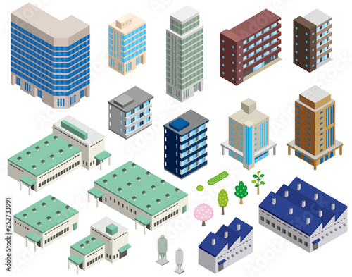 いろいろな建物の立体イラスト
