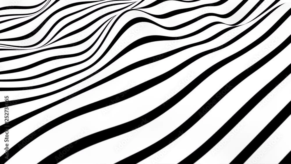 Abstract flowing striped wave optical illusion. Black and white lines motion pattern. Seamless loop background Abstract flowing striped wave optical illusion. Black and white lines motion pattern. Seamless loop background