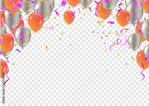 Happy Birthday card template with foil confetti and balloons Party decorations for birthday  anniversary  celebration.