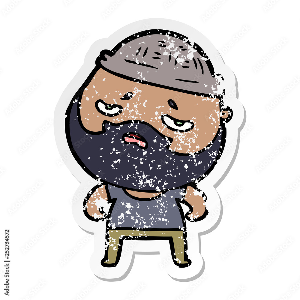 Obraz premium distressed sticker of a cartoon worried man with beard