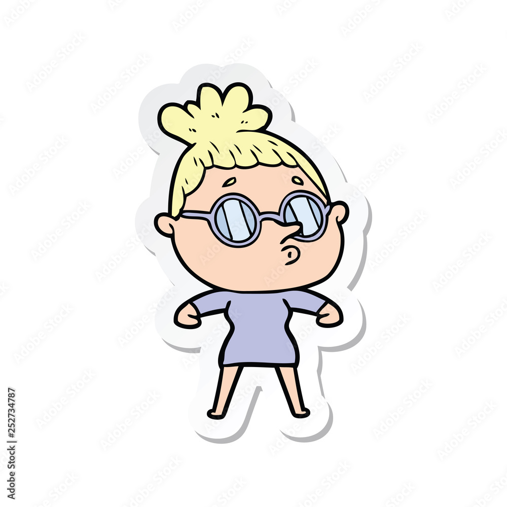 sticker of a cartoon woman wearing glasses sticker of a cartoon woman wearing glasses