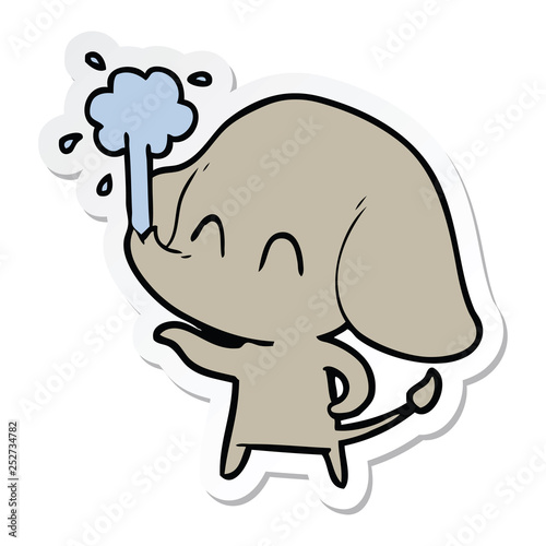 sticker of a cute cartoon elephant spouting water