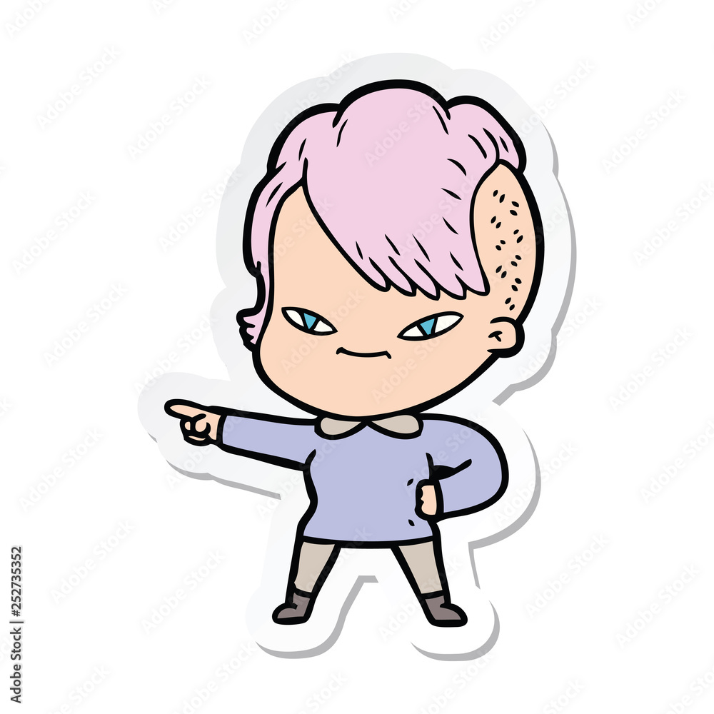 sticker of a cute cartoon girl with hipster haircut sticker of a cute cartoon girl with hipster haircut