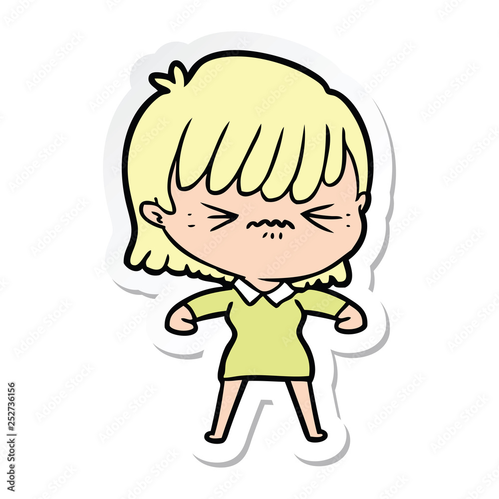 sticker of a annoyed cartoon girl