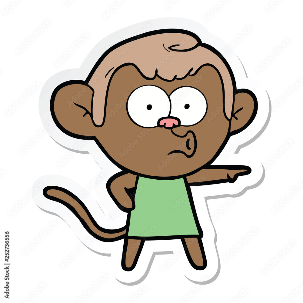 Fototapeta premium sticker of a cartoon pointing monkey