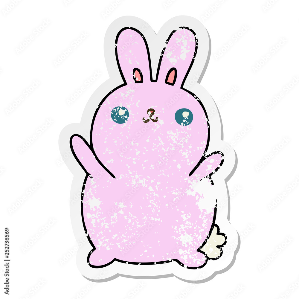 distressed sticker of a quirky hand drawn cartoon rabbit distressed sticker of a quirky hand drawn cartoon rabbit