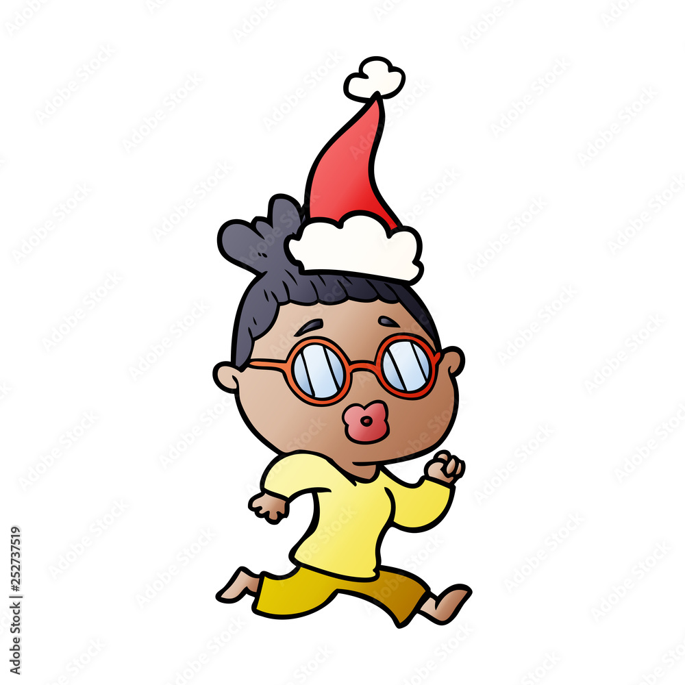 gradient cartoon of a woman wearing spectacles wearing santa hat gradient cartoon of a woman wearing spectacles wearing santa hat