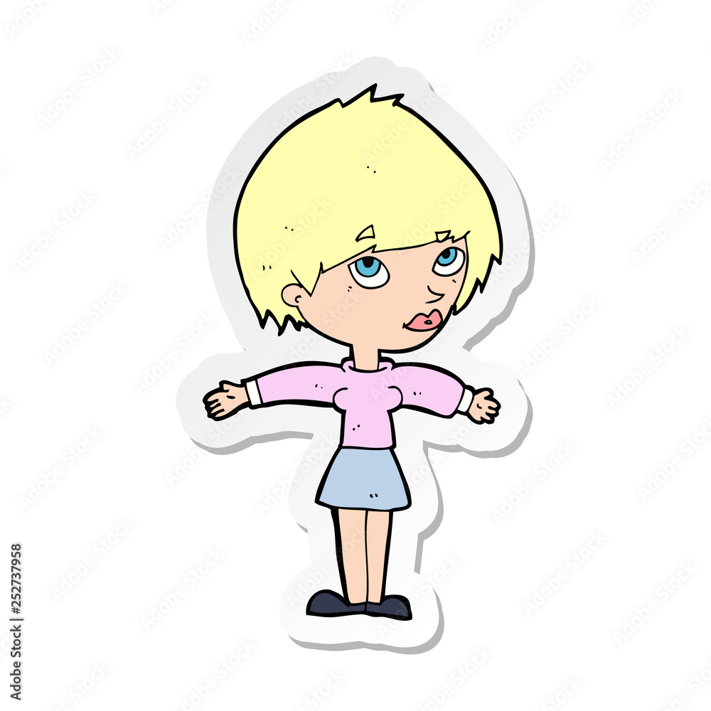 sticker of a cartoon woman with open arms sticker of a cartoon woman with open arms