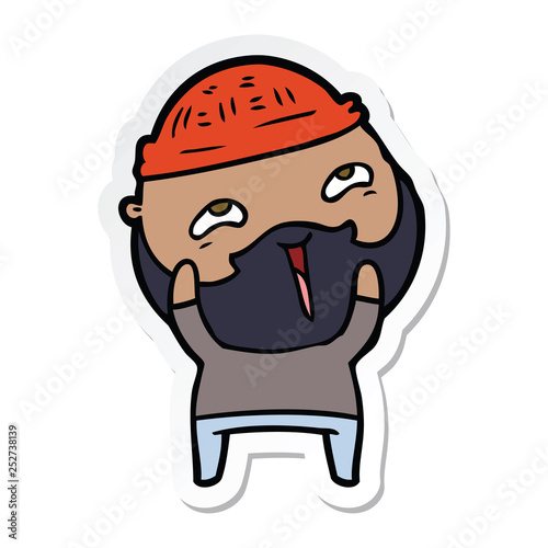 sticker of a cartoon happy bearded man