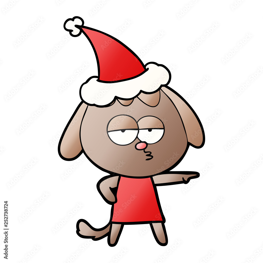 gradient cartoon of a bored dog wearing santa hat gradient cartoon of a bored dog wearing santa hat