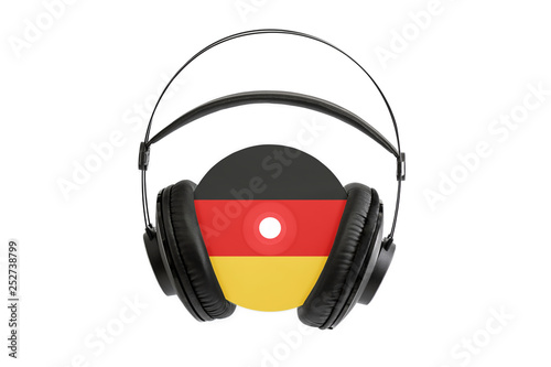 Photo of a headset with a cd with the German flag