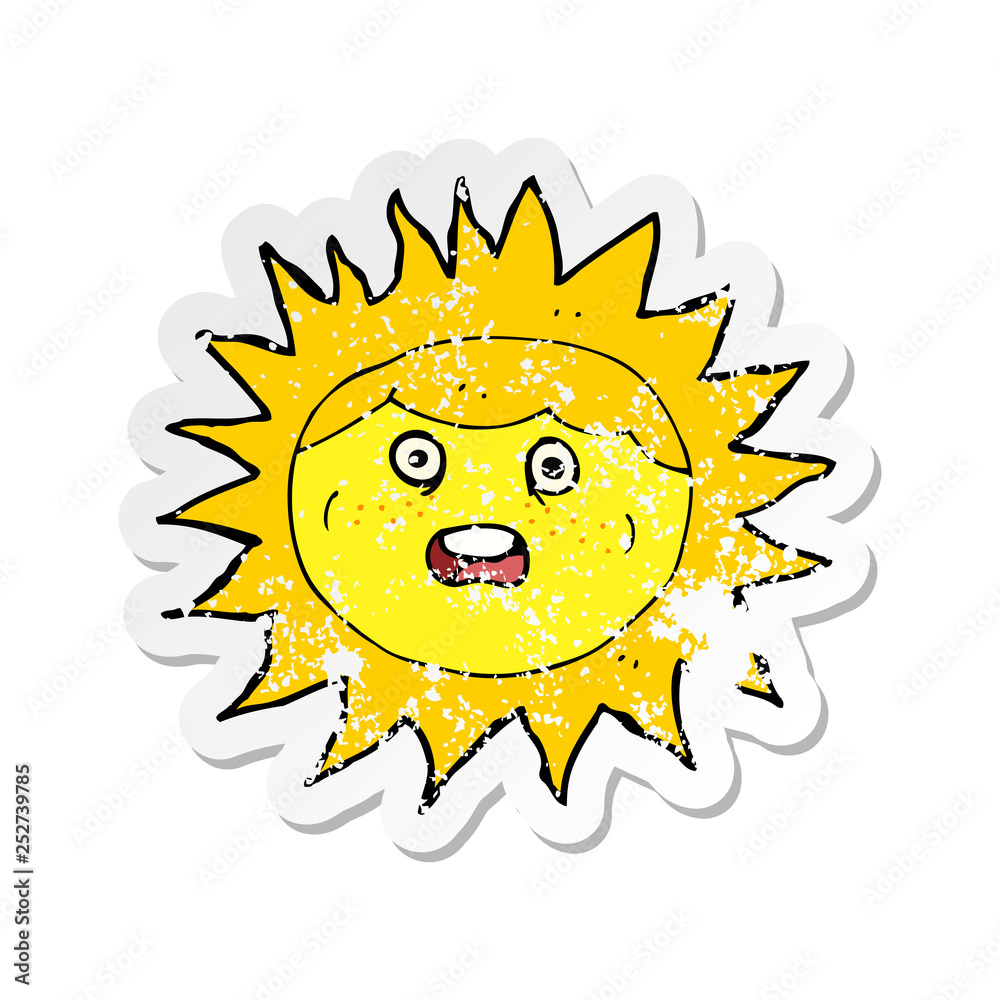 retro distressed sticker of a sun cartoon character