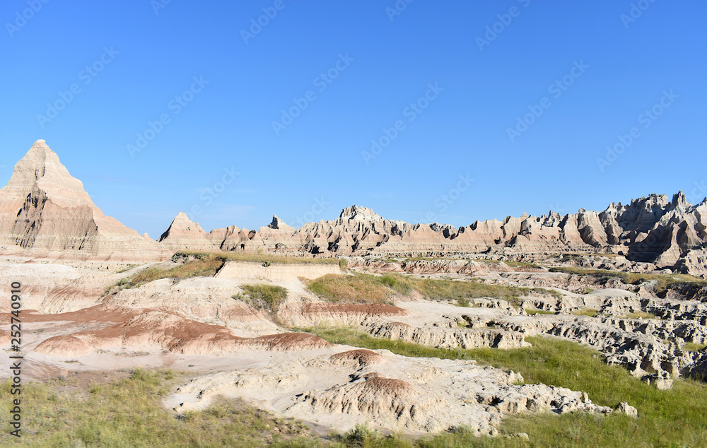 Red and Tan Volcanic Looking Rock Formations in Badlands National Park, South Dakota