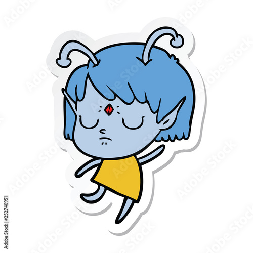 sticker of a cartoon alien girl