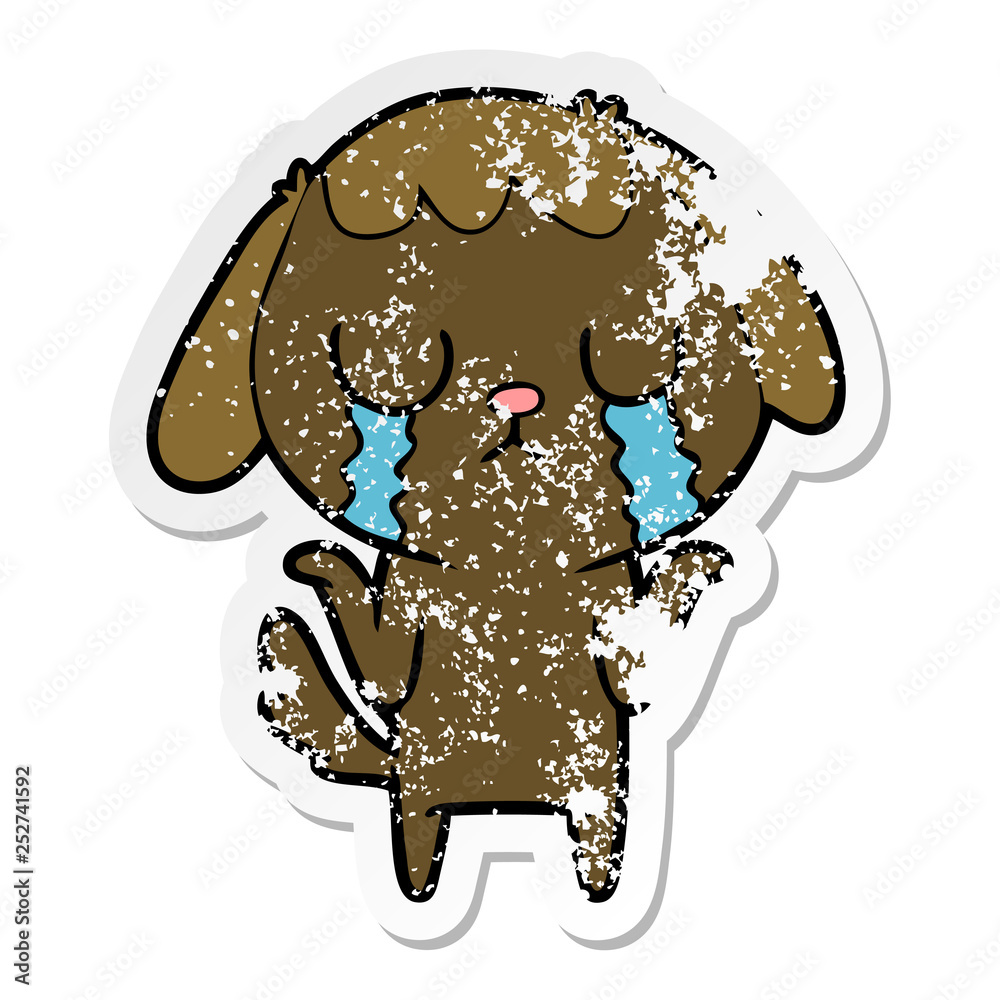 distressed sticker of a cute cartoon dog crying distressed sticker of a cute cartoon dog crying