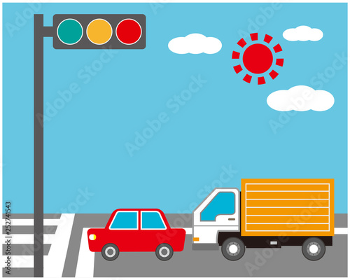車　自動車　運転　トラック 信号　信号機
