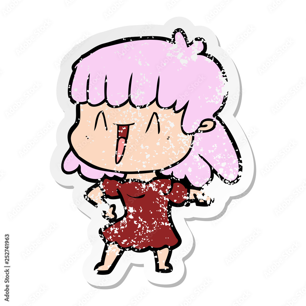 distressed sticker of a cartoon woman distressed sticker of a cartoon woman