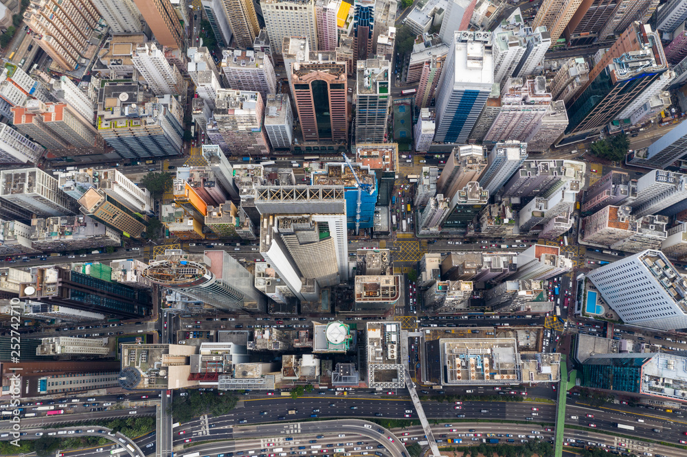 Aerial view of Hong Kong city skyline