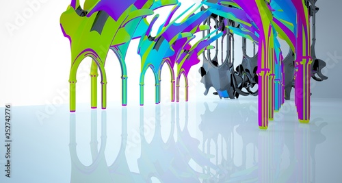 Abstract white and colored gradient gothic interior. 3D illustration and rendering.