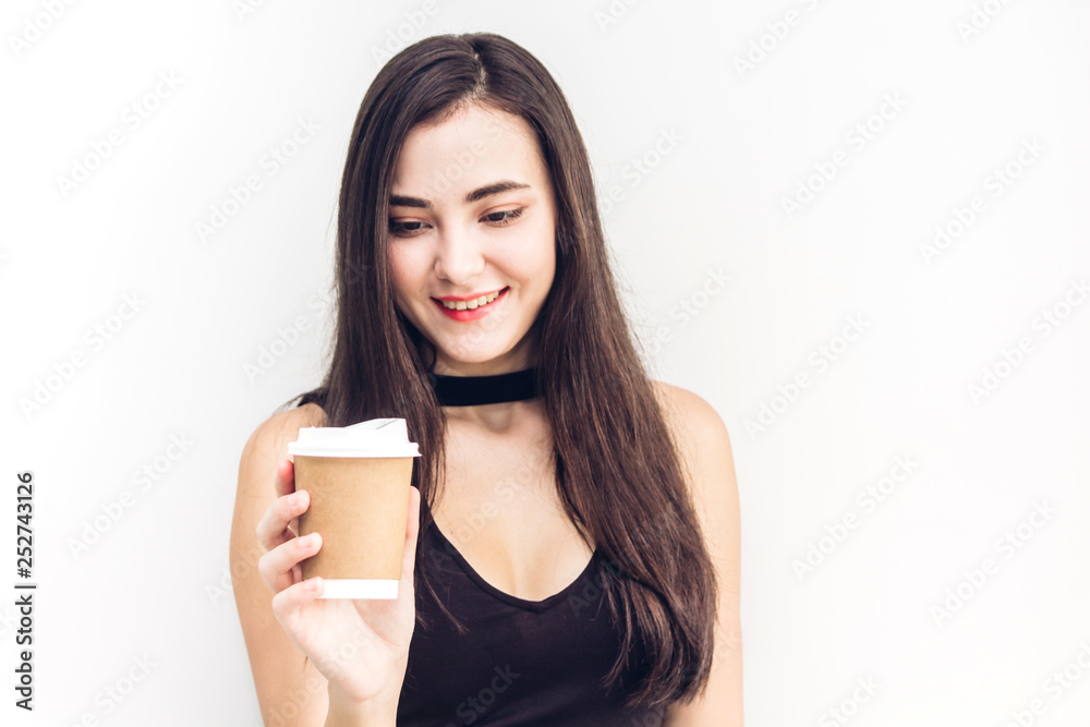 Businesswoman holding cup of coffee isolated on white background Businesswoman holding cup of coffee isolated on white background