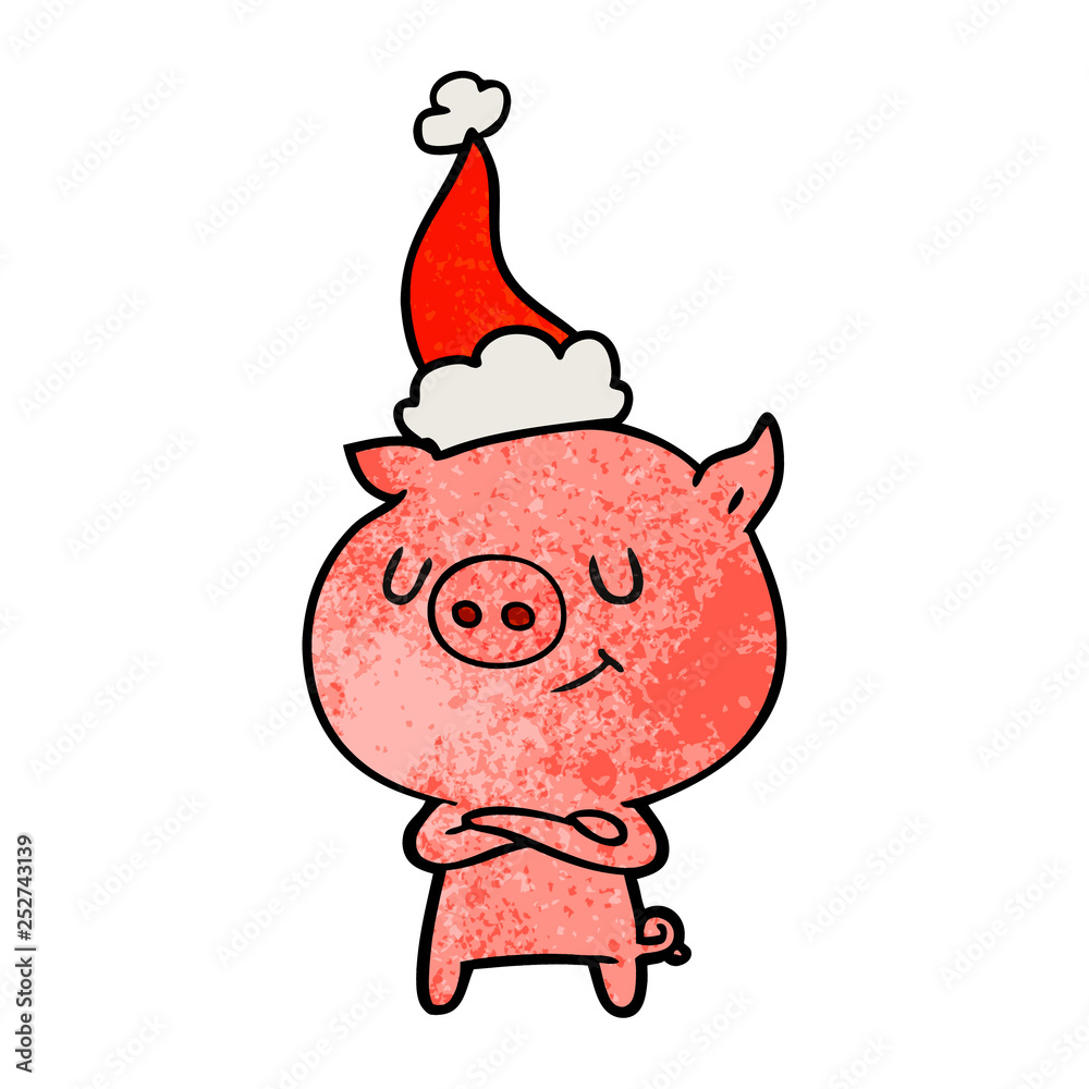 happy textured cartoon of a pig wearing santa hat happy textured cartoon of a pig wearing santa hat