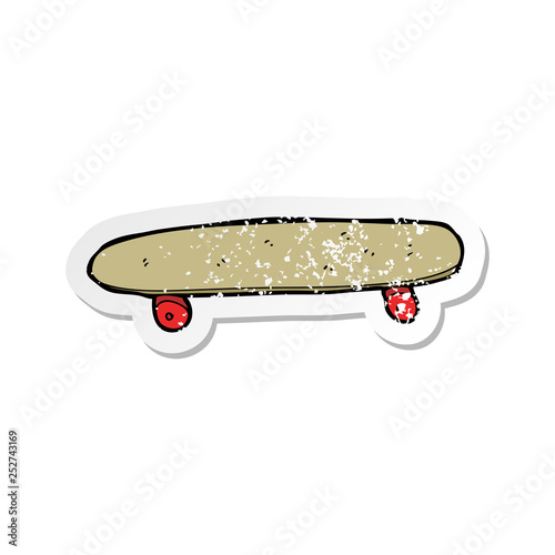 retro distressed sticker of a cartoon skateboard