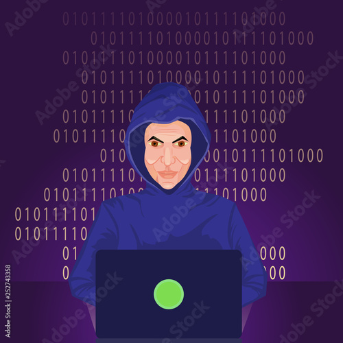 Hacker using the internet hacked computer server