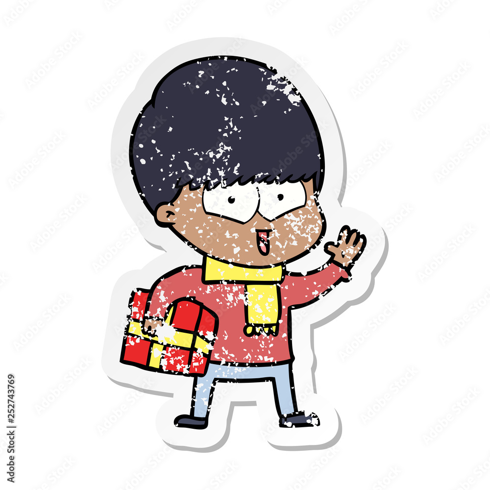 distressed sticker of a cartoon happy boy distressed sticker of a cartoon happy boy