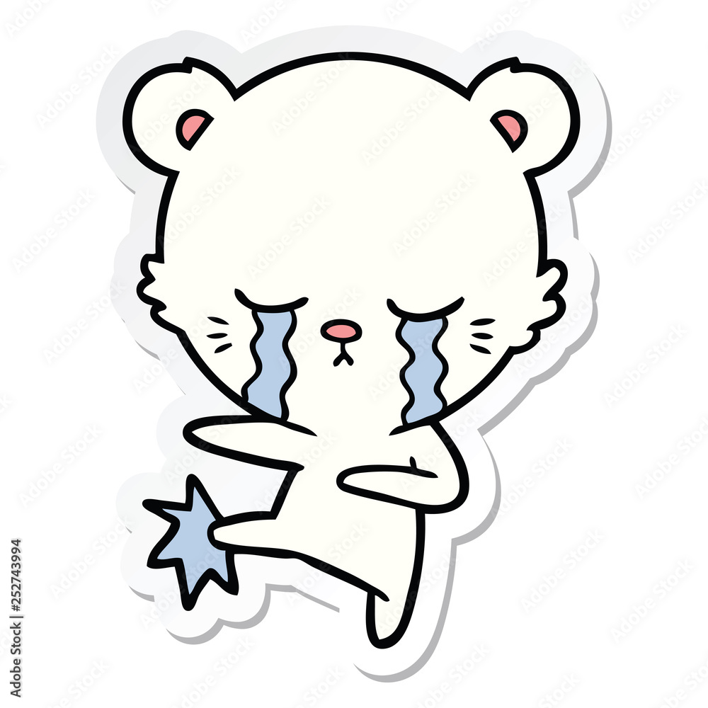 sticker of a crying cartoon polar bear kicking out sticker of a crying cartoon polar bear kicking out