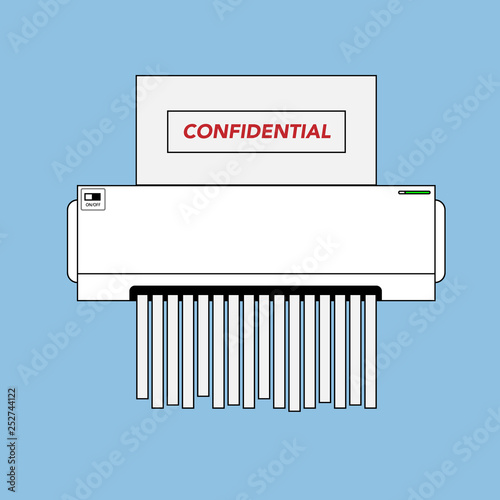 paper shredder confidential icon and private document office information protection. flat vector illustration