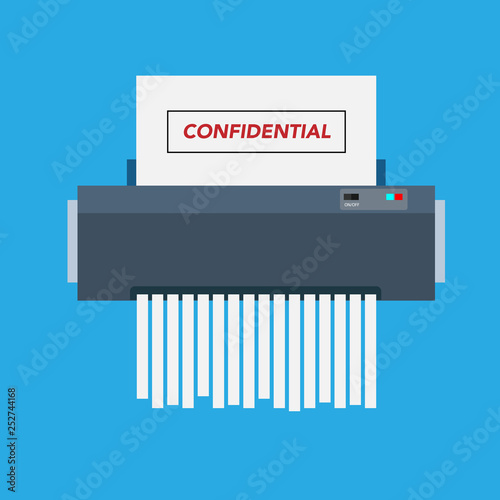 paper shredder confidential icon and private document office information protection. flat vector illustration