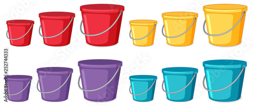 Set of different coloured buckets