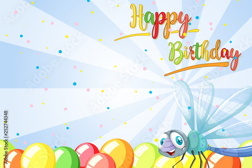 Birthday card template with dragonfly