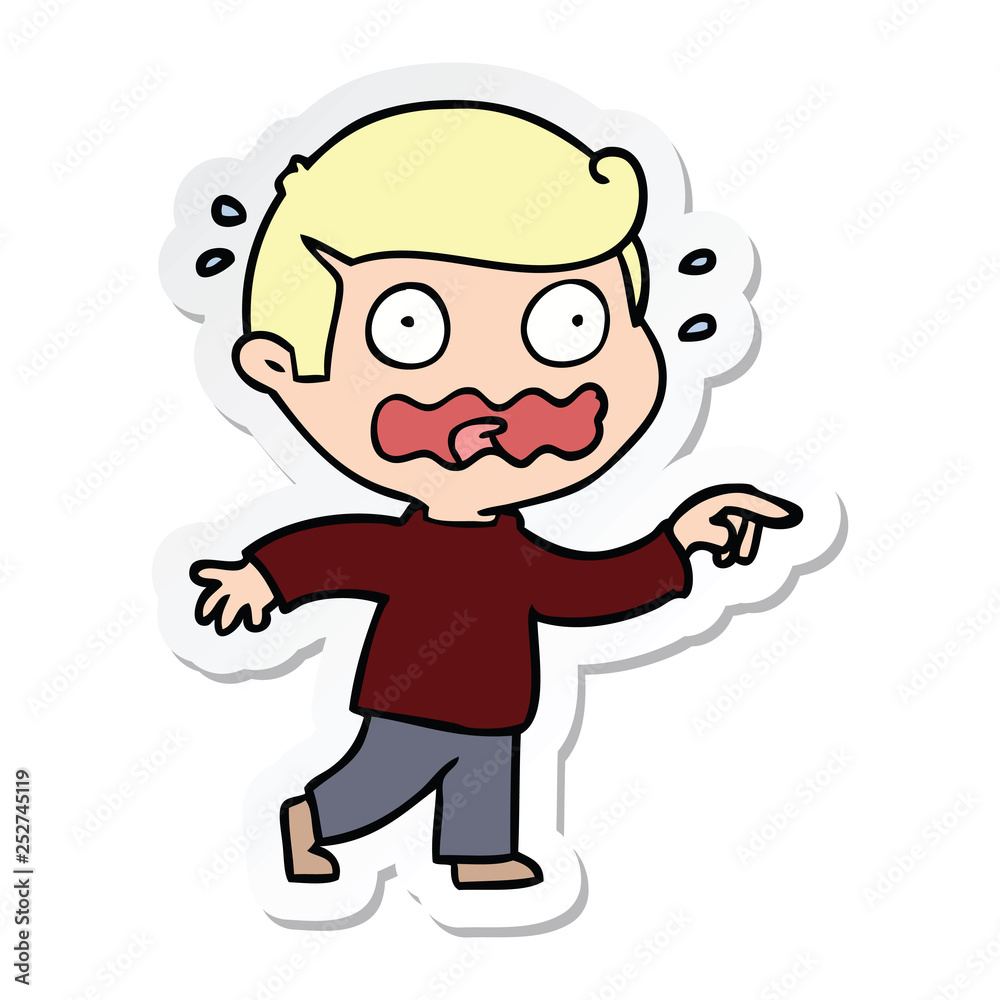 sticker of a cartoon stressed out pointing sticker of a cartoon stressed out pointing