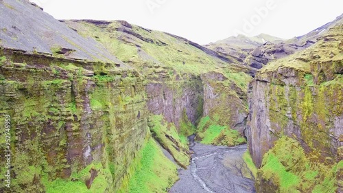 Aerial of the majestic deep inspiring canyon of Stakkholtsgja near Thorsmork, Iceland. photo