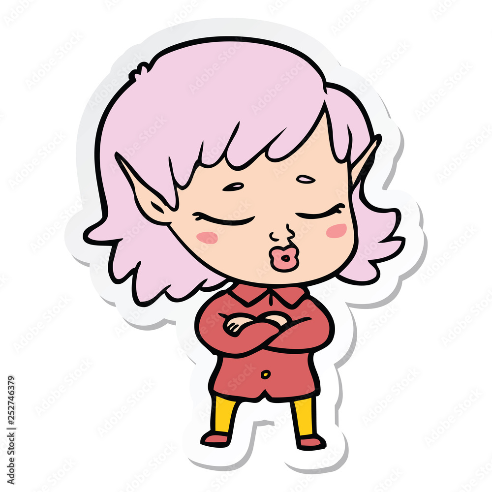 sticker of a pretty cartoon elf girl sticker of a pretty cartoon elf girl