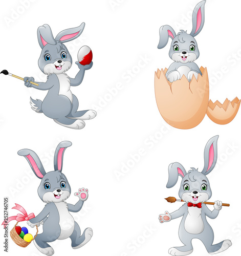Collection of white easter rabbit in different poses