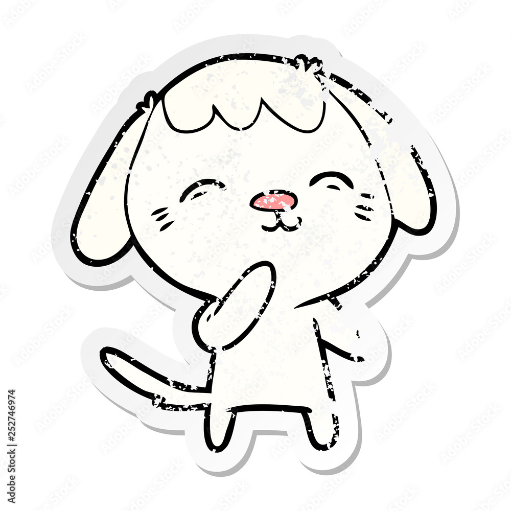 Obraz premium distressed sticker of a happy cartoon dog