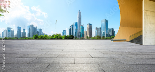 Empty square floor with panoramic city skyline in Shenzhen,china