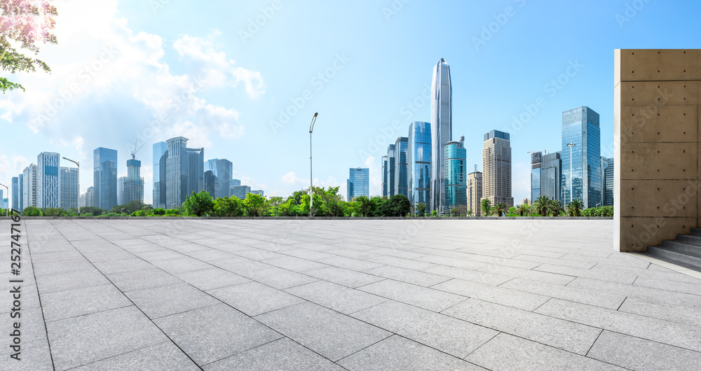 Empty square floor with panoramic city skyline in Shenzhen,china
