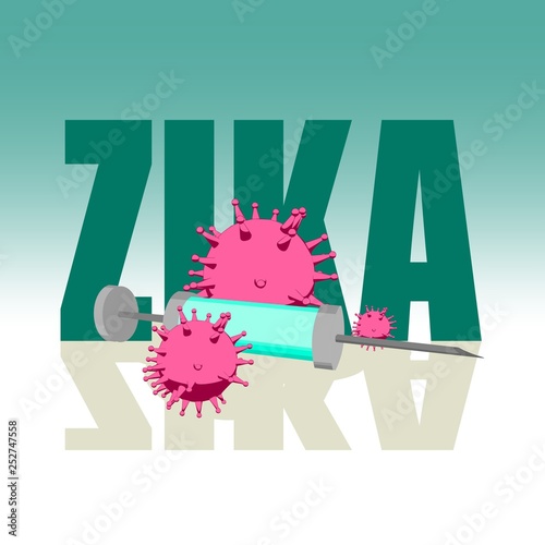 Abstract virus image on backdrop and zika text. Zika virus danger relative illustration. Medical research theme. Virus epidemic alert