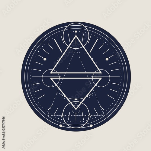 Mystical geometry symbol. Linear alchemy, occult, philosophical sign. For music album cover, poster, sacramental design. Astrology and religion concept.