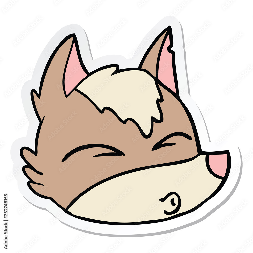 sticker of a cartoon wolf face whistling sticker of a cartoon wolf face whistling
