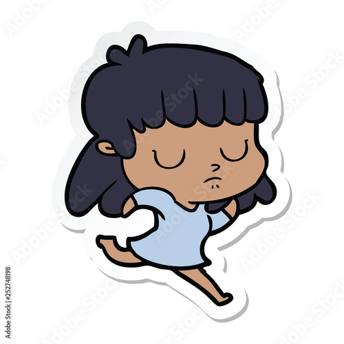sticker of a cartoon indifferent woman running