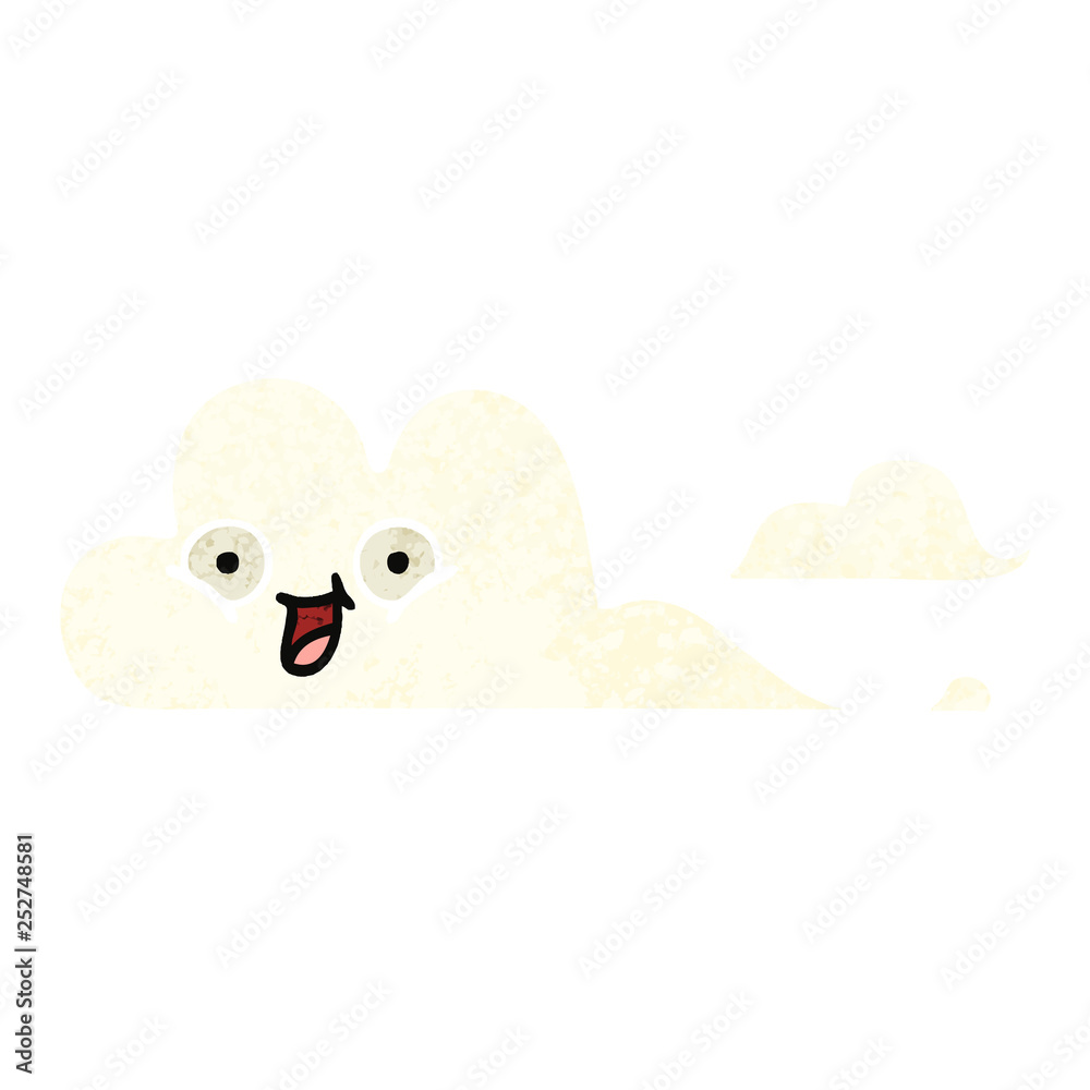retro illustration style cartoon happy cloud