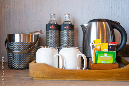 tea coffee and water set in room hotel