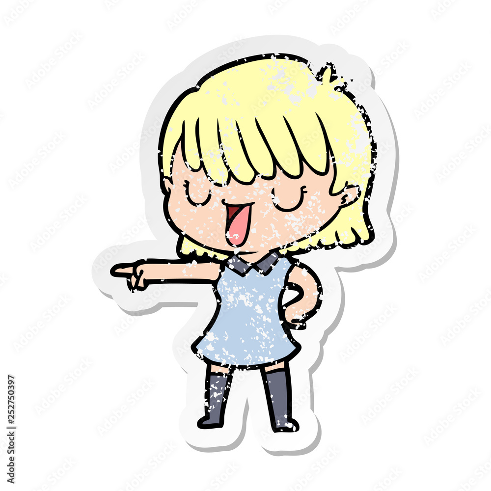 distressed sticker of a cartoon woman distressed sticker of a cartoon woman