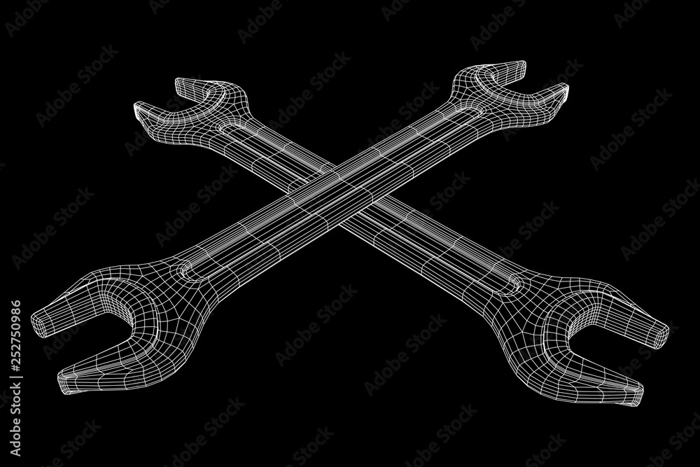 Fototapeta premium Wrench. Spanner repair tool. Mechanic or engineer instruments. Support service wireframe low poly mesh vector illustration