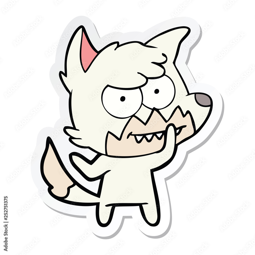 sticker of a cartoon grinning fox