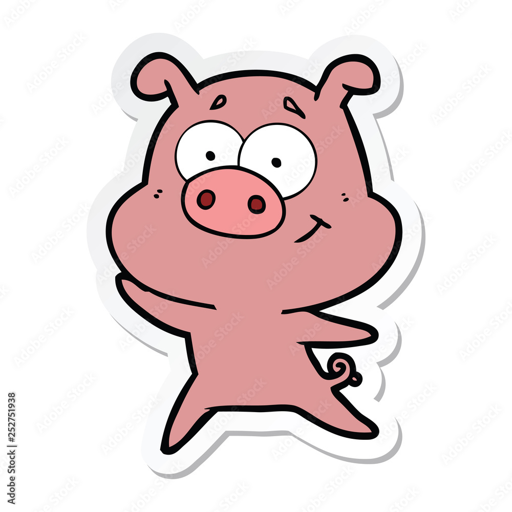 sticker of a happy cartoon pig sticker of a happy cartoon pig